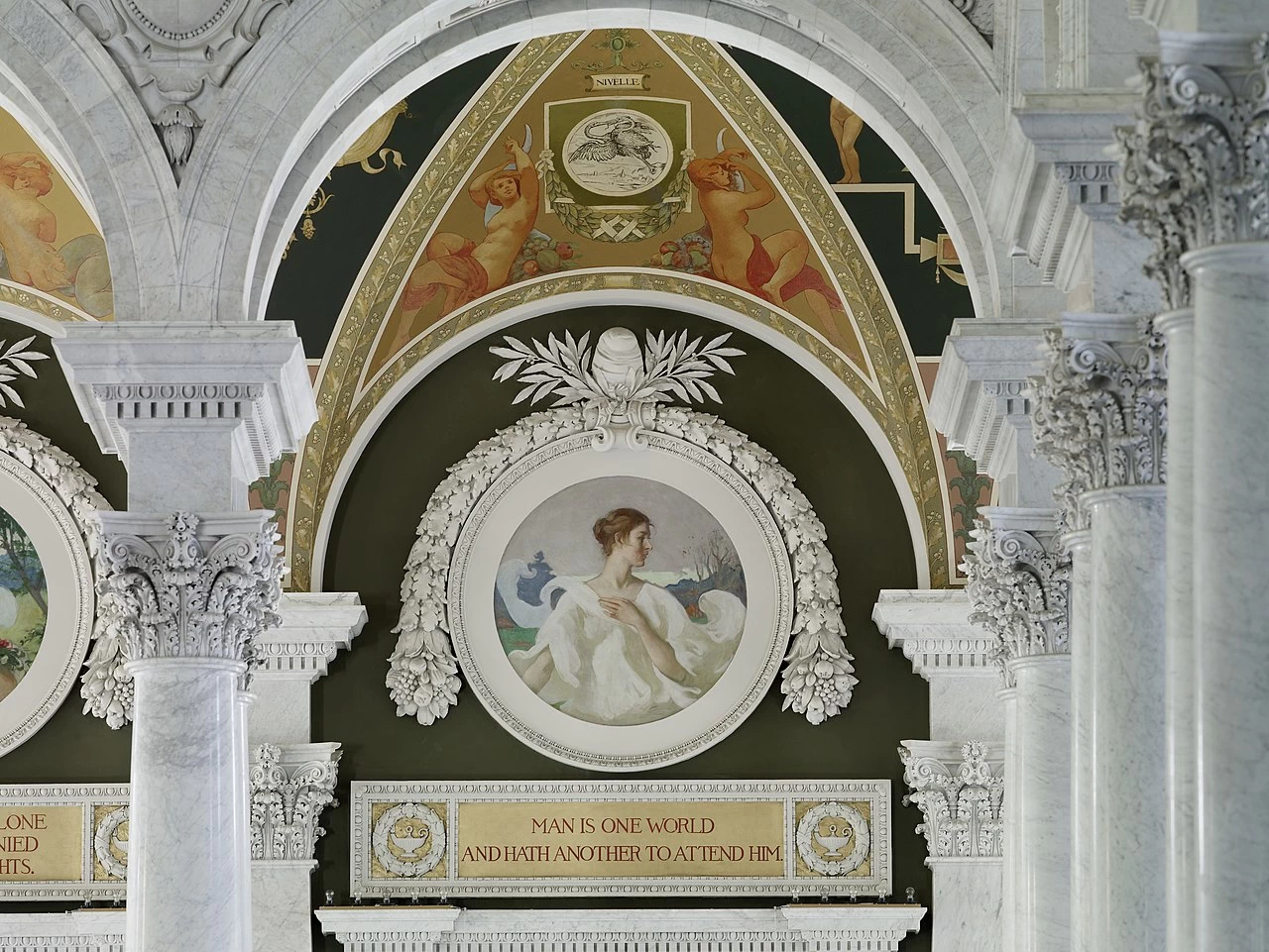 Edificio Thomas Jefferson - Corridoio sud, autunno, Libreria del Congresso, 1896, Washington, DC, dettaglio